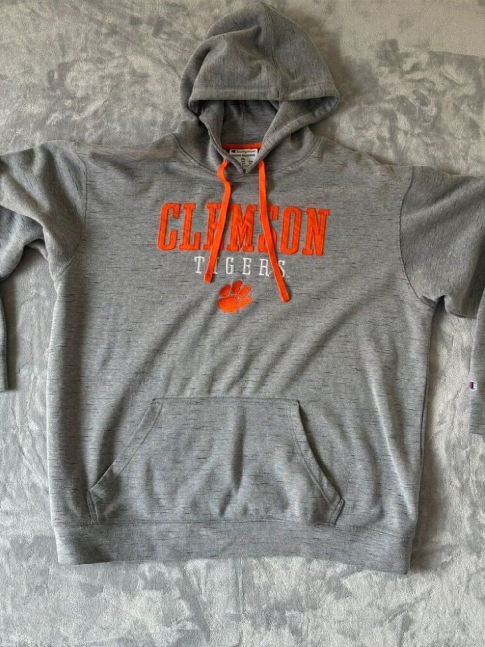 Clemson Tigers Champion Mens 2XL Gray Orange Embroidered College Hoodie NCAA XXL